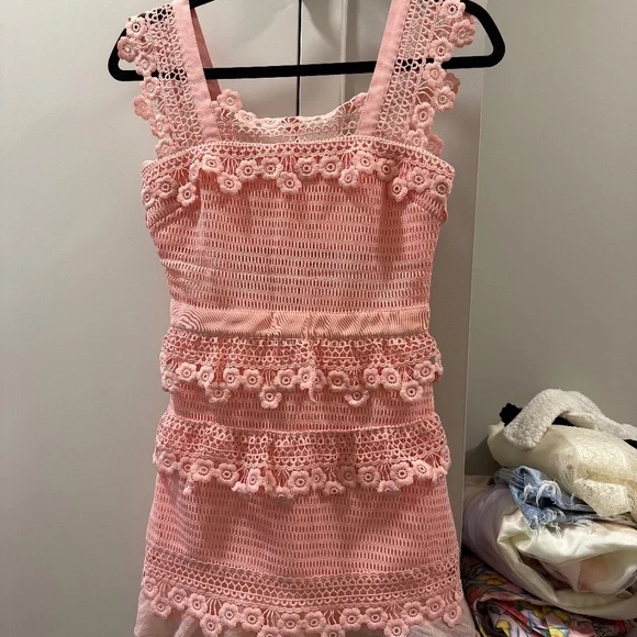blush crochet lace mini dress Self-Portrait | Dresses | Blush Pink Crochet Lace Mini Dress